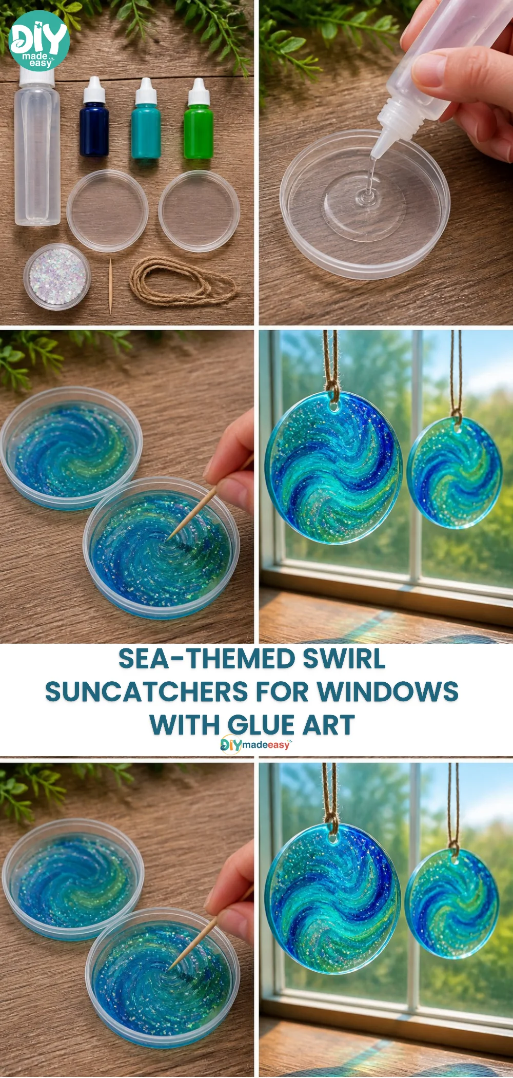 Sea-Themed Swirl Suncatchers for Windows with Glue Art 21 Sea-Themed Swirl Suncatchers for Windows with Glue Art