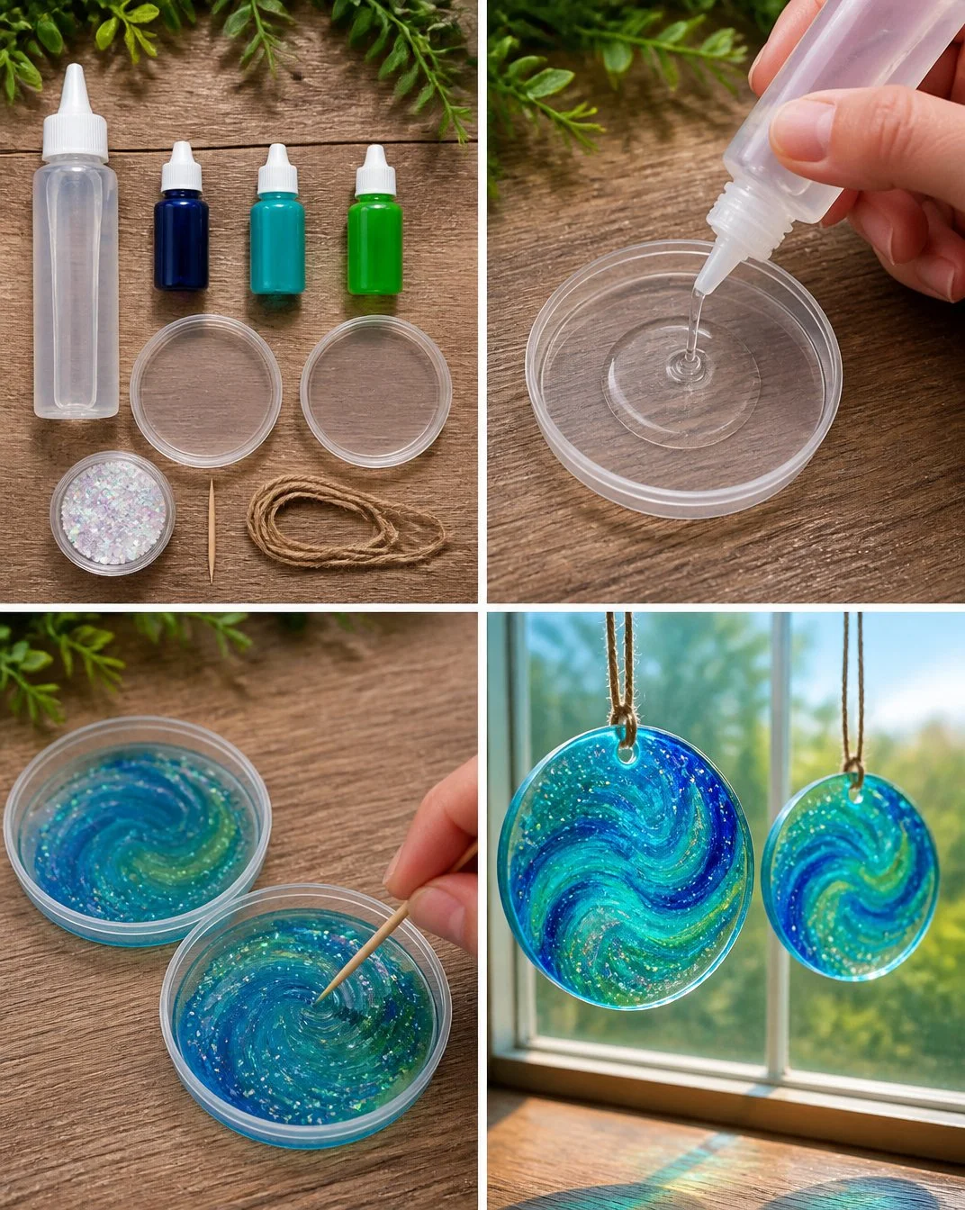 Sea-Themed Swirl Suncatchers for Windows with Glue Art 22 Sea-Themed Swirl Suncatchers with Glue Art for Windows