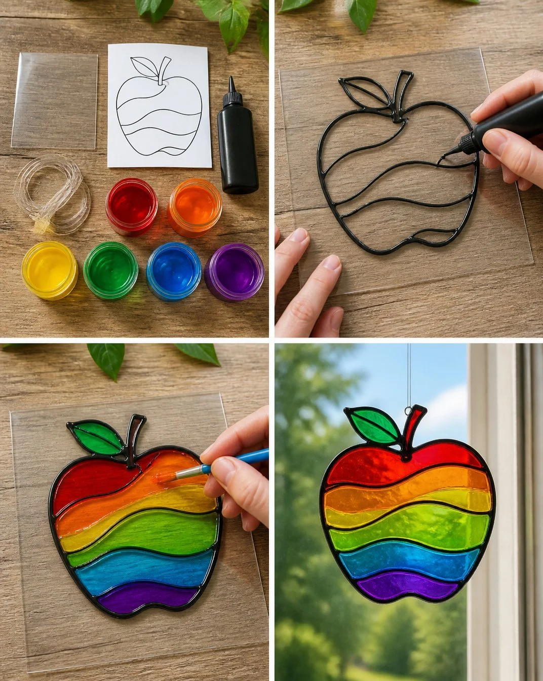 Stained-Glass Rainbow Apple Suncatcher 23 Rainbow Stained-Glass Apple Suncatcher