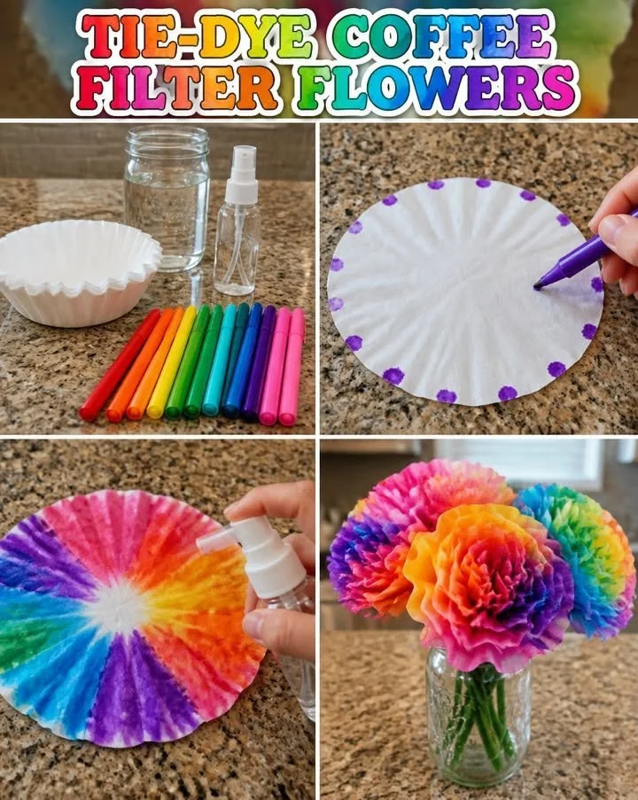 Tie-Dye Coffee Filter Flowers Bloom 16 Tie-Dye Coffee Filter Flowers