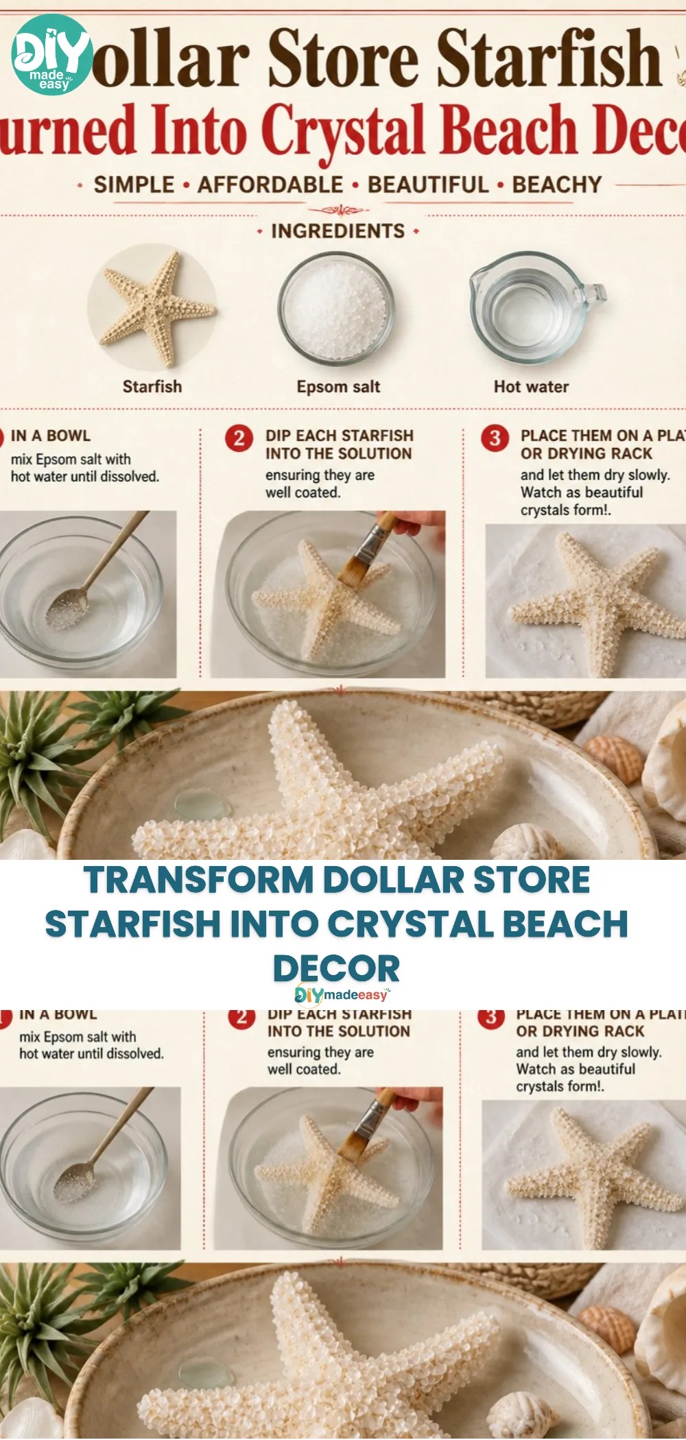 Transform Dollar Store Starfish into Crystal Beach Decor