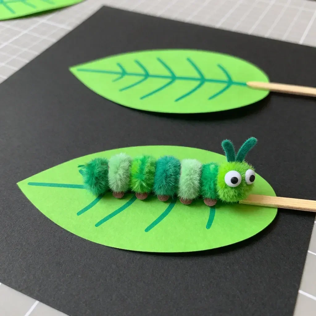 A twisted stick to roll a wiggly caterpillar, fun and cute. 🐛   #kindergartencrafts #parentchildcrafts #creativehandicr… [Video] | Caterpillar made from pipe cleaners, Pipe cleaner worms on a string, Catapiller crafts for kids
