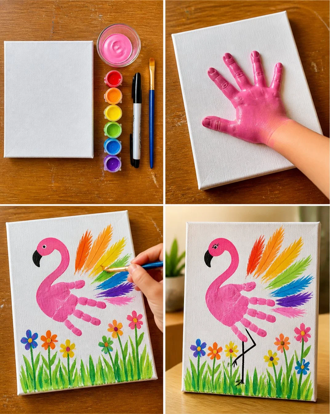 Colorful Handprint Flamingo Canvas Keepsake